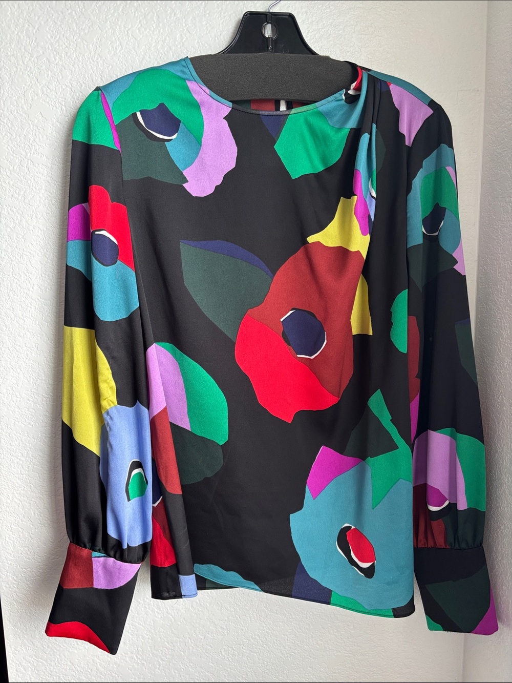 kate spade Black Multicolor Bold Floral Long Sleeve Blouse